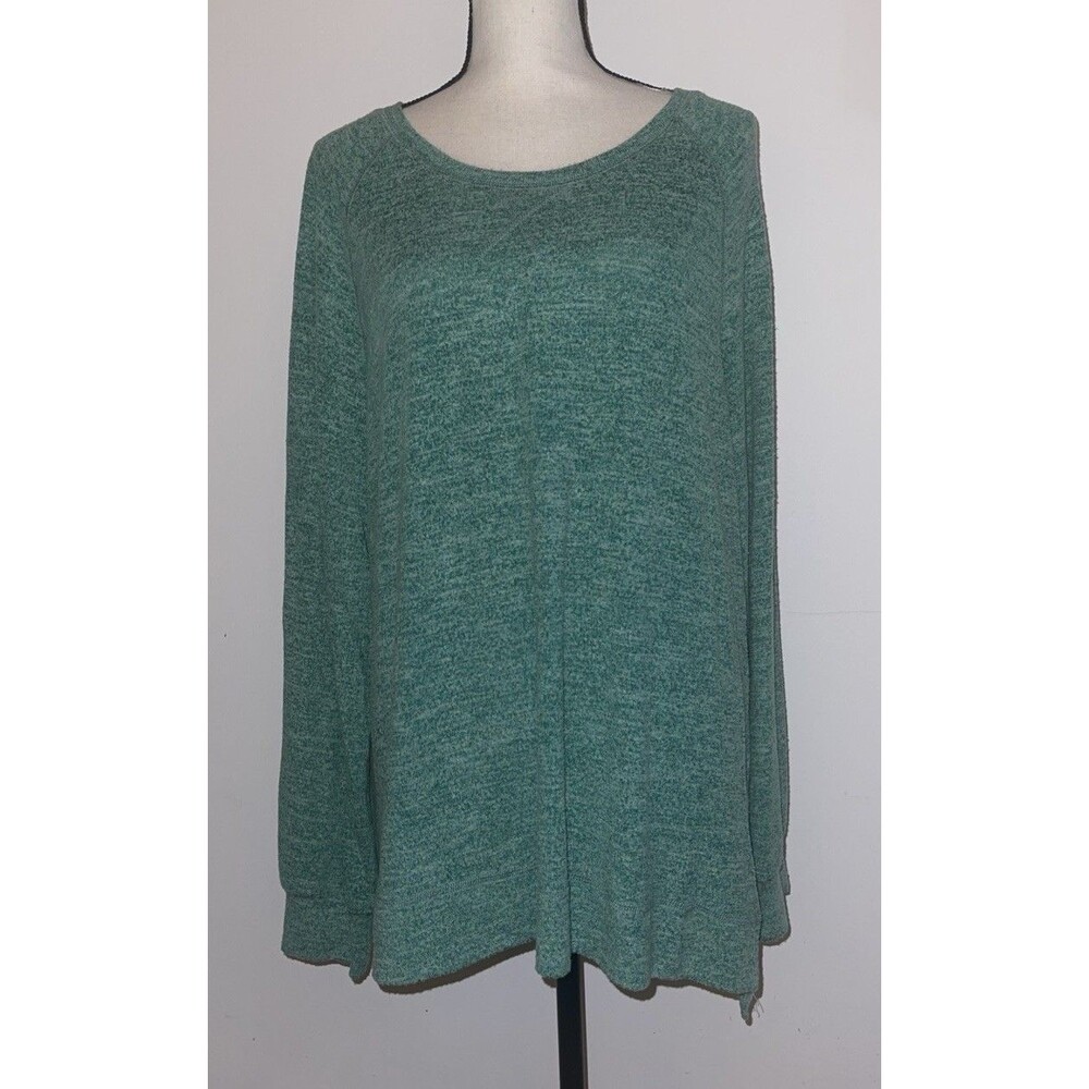 Heathered Green 2 Tone Stretch Tunic Top 2X | Soft Long Sleeve Flowy Rayon Blend